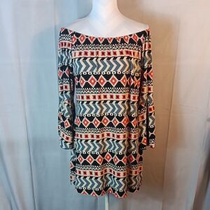 Pink and Black Off-Shoulder Bishop Sleeve Dress